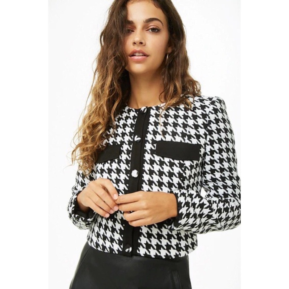 Forever 21 tweed houndstooth cropped blazer